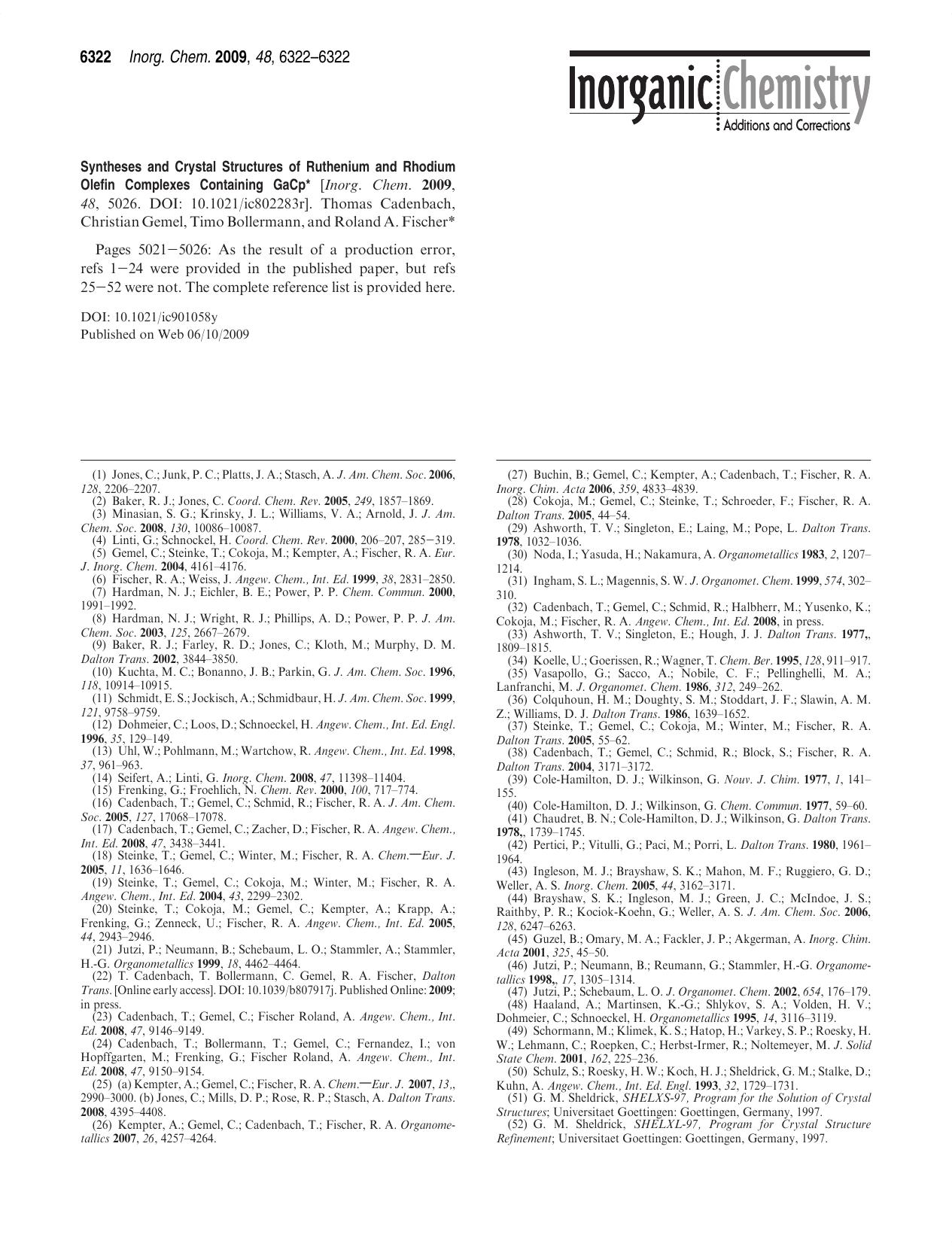 Syntheses and Crystal Structures of Ruthenium and Rhodium Olefin Complexes Containing GaCp* by unknow