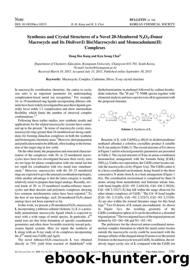 Syntheses and Crystal Structures of a Novel 20-Membered N3O2-Donor Macrocycle and Its Disilver(I) Bis(Macrocycle) and Monocadmium(II) Complexes by Unknown