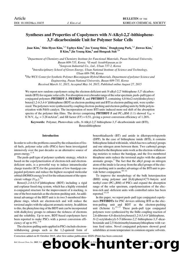 Syntheses and Properties of Copolymers with N-Alkyl-2,2-bithiophene-3,3-dicarboximide Unit for Polymer Solar Cells by Unknown