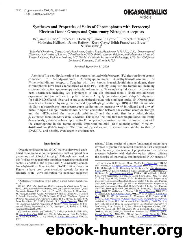 Syntheses and Properties of Salts of Chromophores with Ferrocenyl Electron Donor Groups and Quaternary Nitrogen Acceptors by Unknown