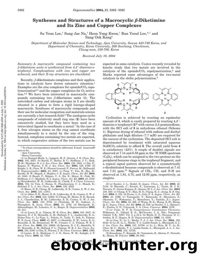 Syntheses and Structures of a Macrocyclic beta-Diketimine and Its Zinc and Copper Complexes by Su Yeon Lee Sung Jae Na Heon Yong Kwon Bun Yeoul Lee * & Sang Ook Kang