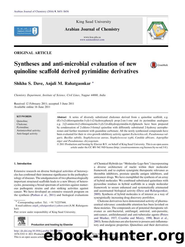Syntheses and anti-microbial evaluation of new quinoline scaffold derived pyrimidine derivatives by Shikha S. Dave & Anjali M. Rahatgaonkar