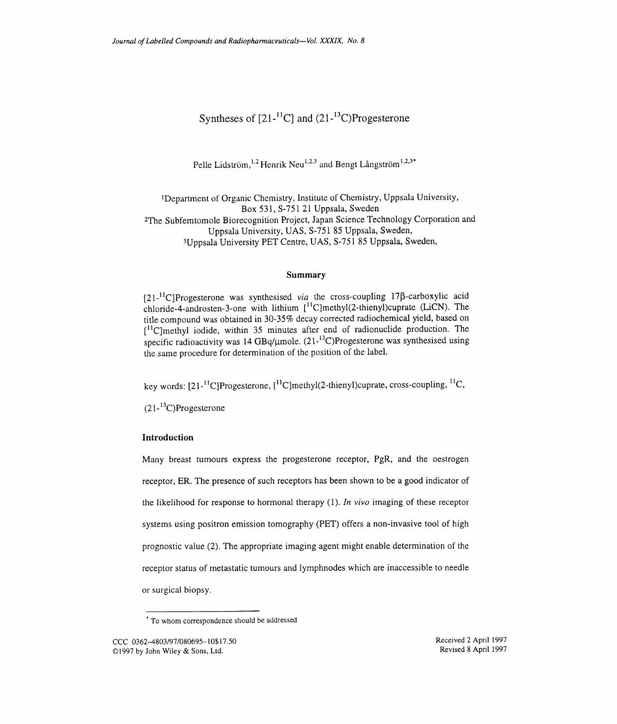 Syntheses of [21-11C] and (21-13C) progesterone by Unknown