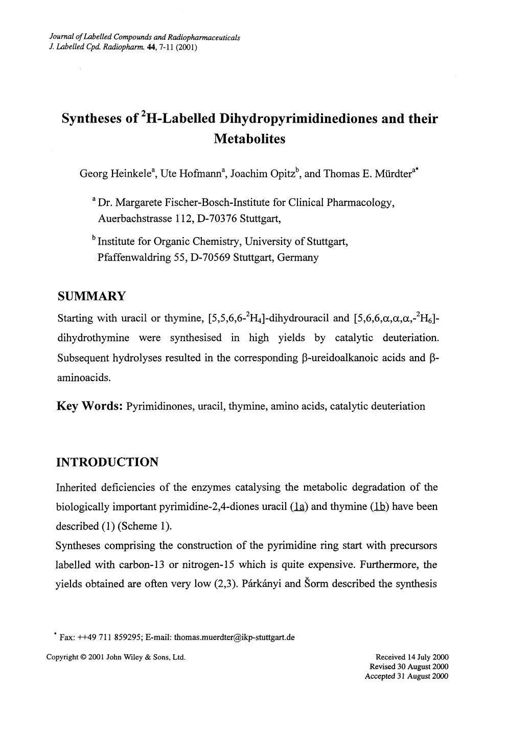 Syntheses of 2H-labelled dihydropyrimidinediones and their metabolites by Unknown