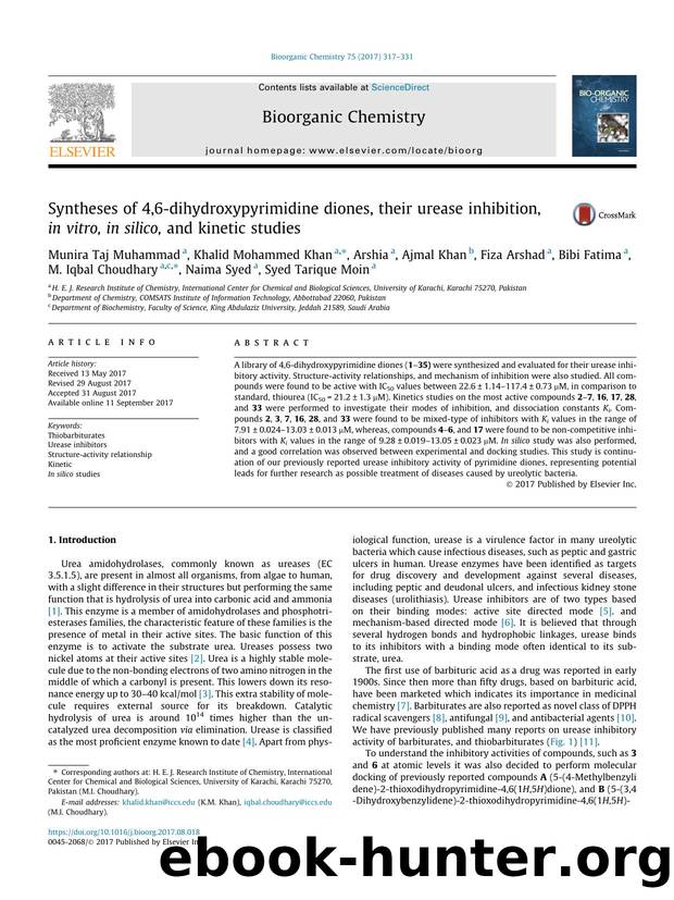 Syntheses of 4,6-dihydroxypyrimidine diones, their urease inhibition, in vitro, in silico, and kinetic studies by unknow