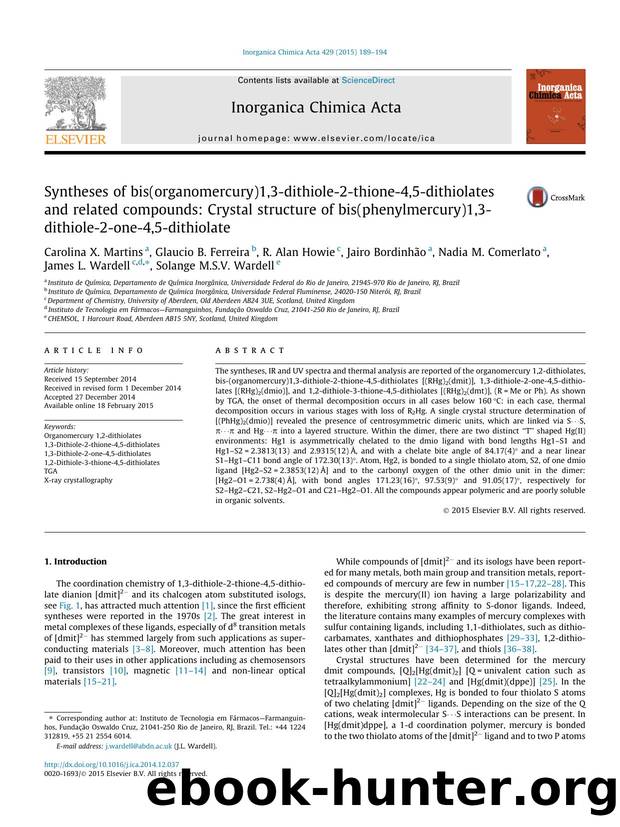 Syntheses of bis(organomercury)1,3-dithiole-2-thione-4,5-dithiolates and related compounds: Crystal structure of bis(phenylmercury)1,3-dithiole-2-one-4,5-dithiolate by unknow