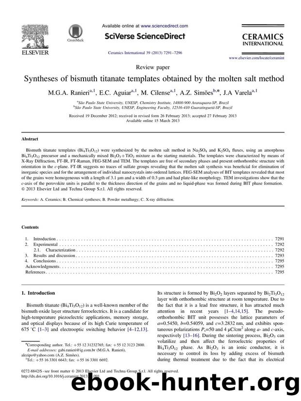 Syntheses of bismuth titanate templates obtained by the molten salt method by M.G.A. Ranieri & E.C. Aguiar & M. Cilense & A.Z. Simões & J.A Varela
