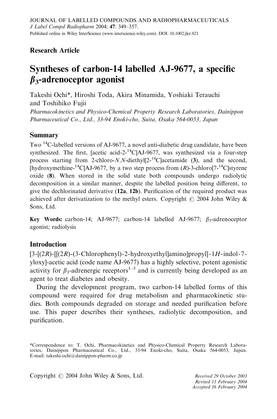 Syntheses of carbon-14 labelled AJ-9677, a specific [beta]3-adrenoceptor agonist by Unknown