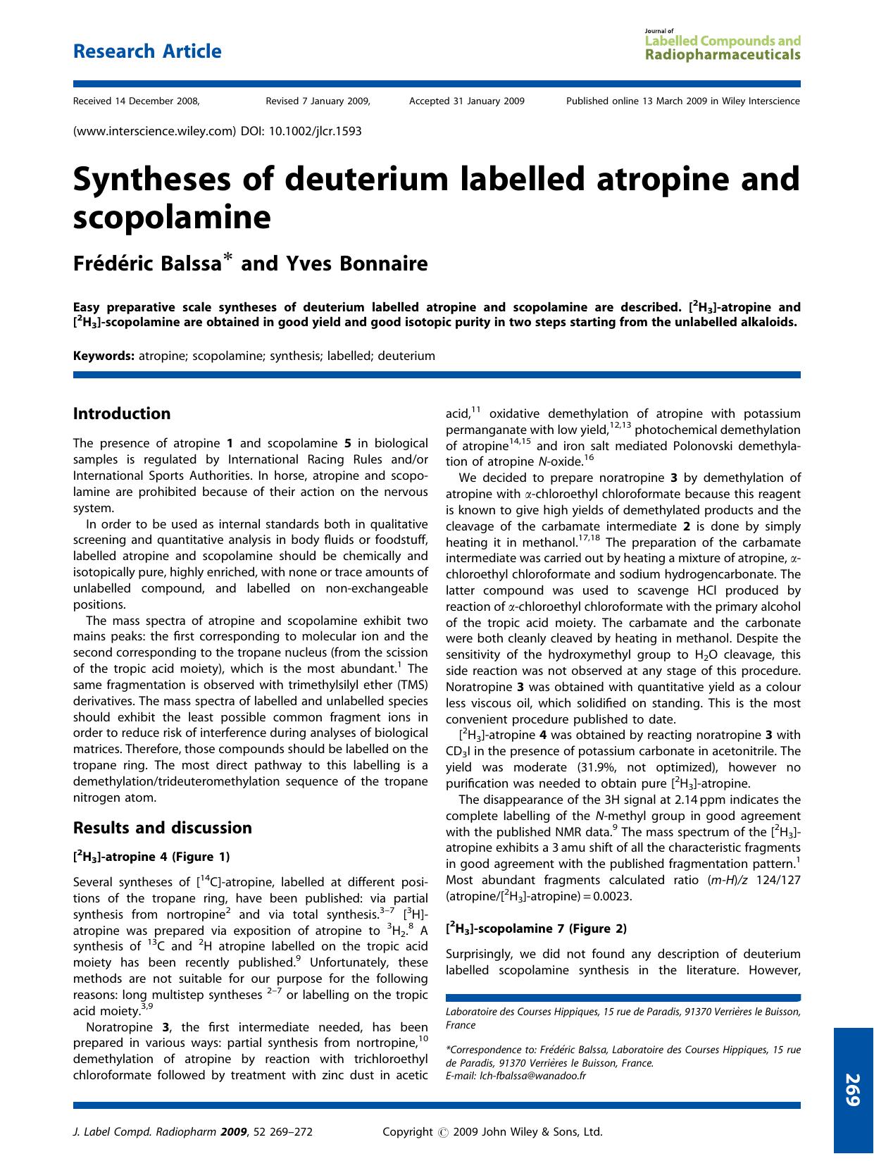 Syntheses of deuterium labelled atropine and scopolamine by Unknown