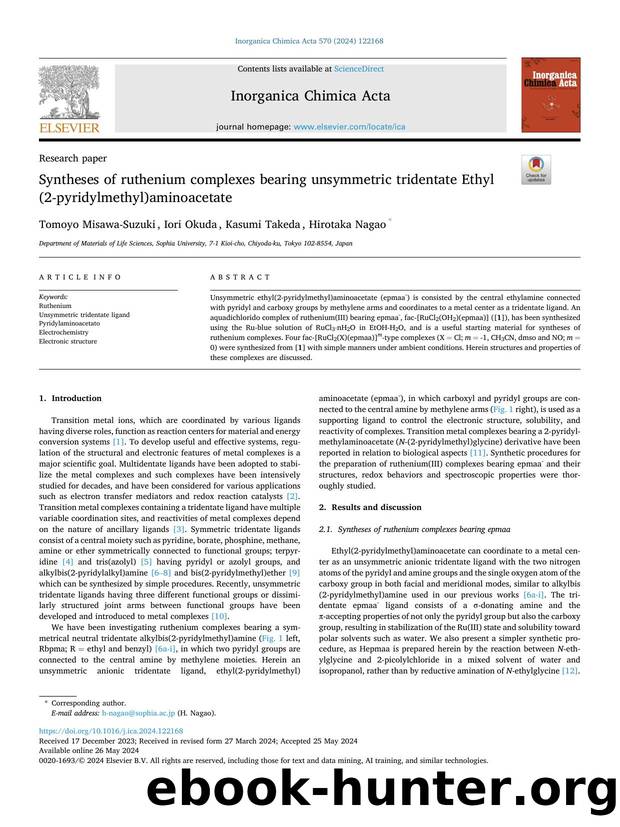Syntheses of ruthenium complexes bearing unsymmetric tridentate Ethyl(2-pyridylmethyl)aminoacetate by Tomoyo Misawa-Suzuki
