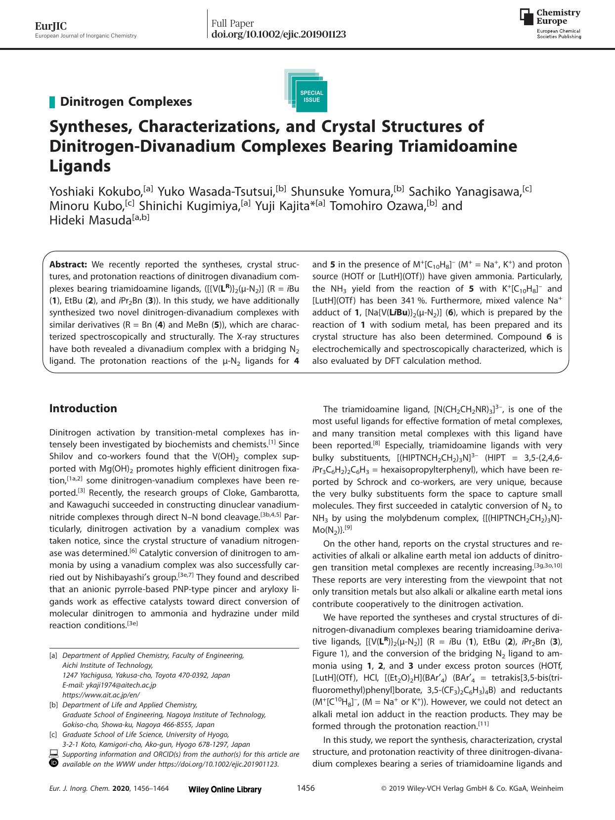 Syntheses, Characterizations, and Crystal Structures of Dinitrogen&#x02010;Divanadium Complexes Bearing Triamidoamine Ligands by Unknown