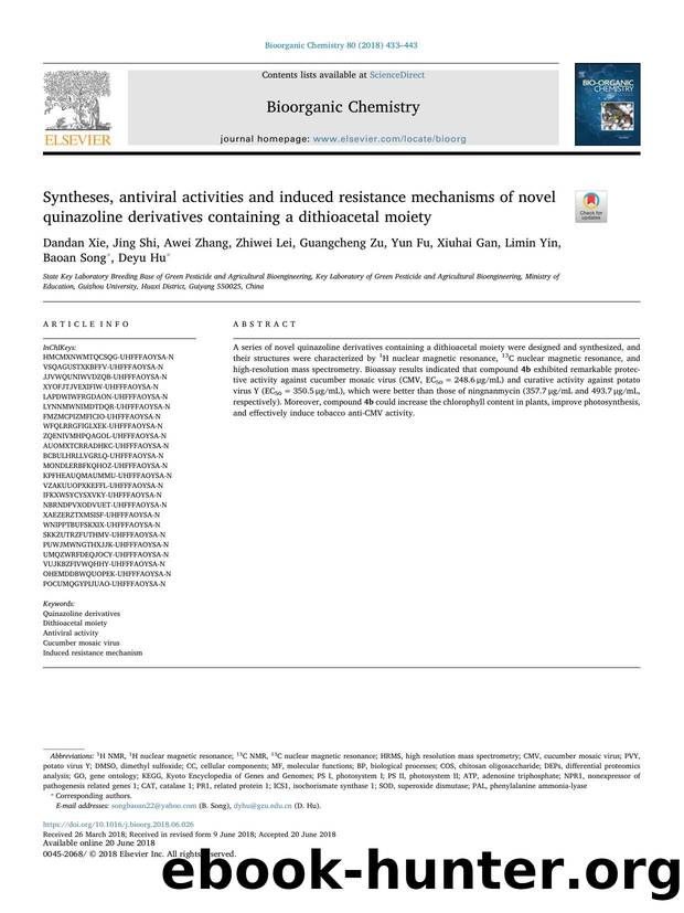 Syntheses, antiviral activities and induced resistance mechanisms of novel quinazoline derivatives containing a dithioacetal moiety by unknow