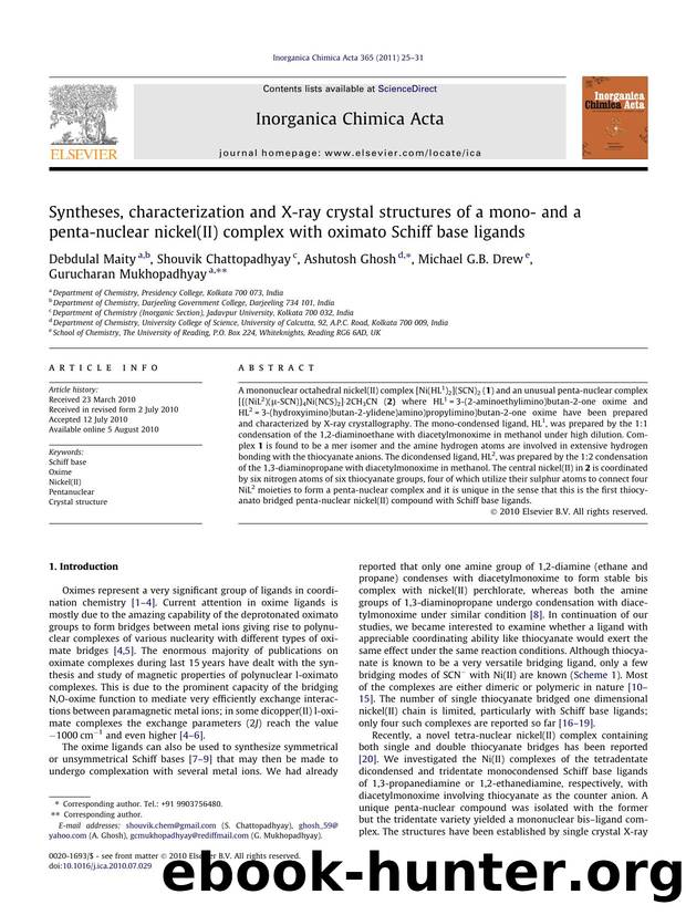 Syntheses, characterization and X-ray crystal structures of a mono- and a penta-nuclear nickel(II) complex with oximato Schiff base ligands by unknow