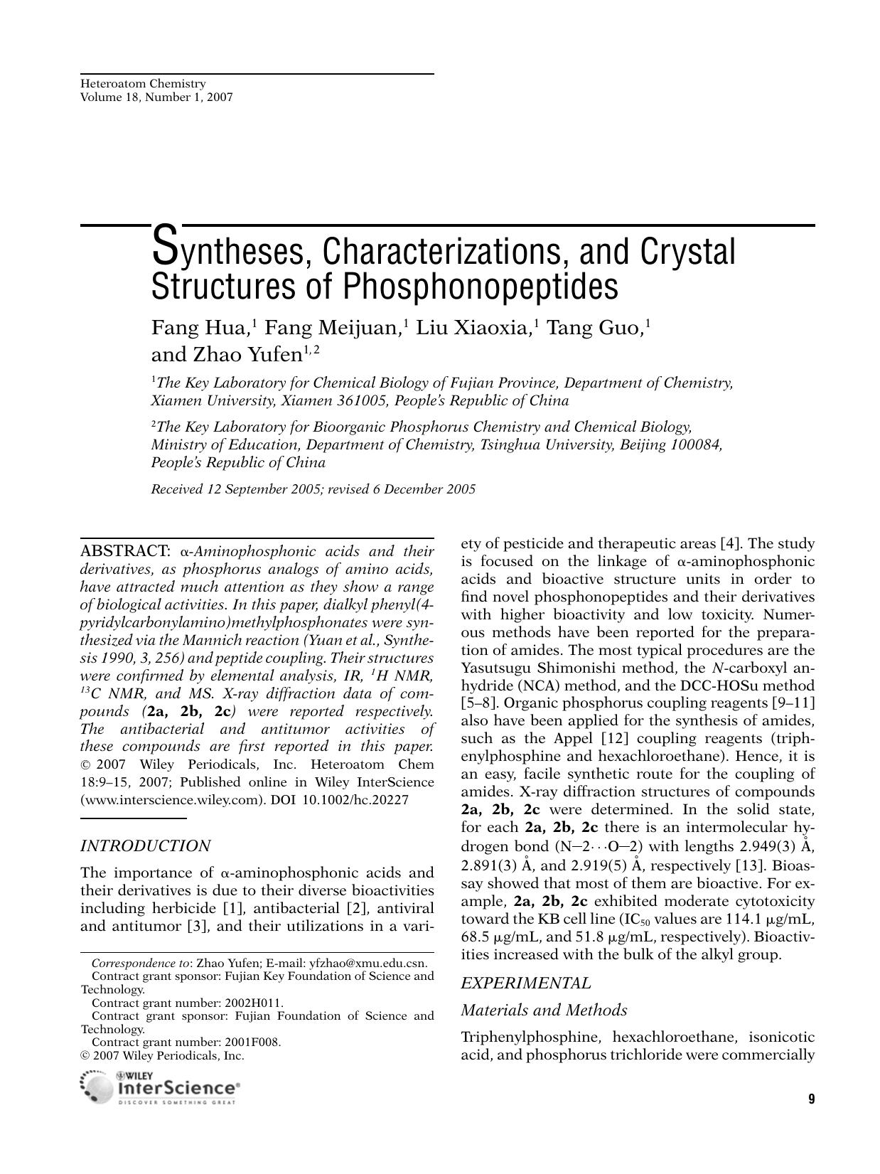 Syntheses, characterizations, and crystal structures of phosphonopeptides by slb