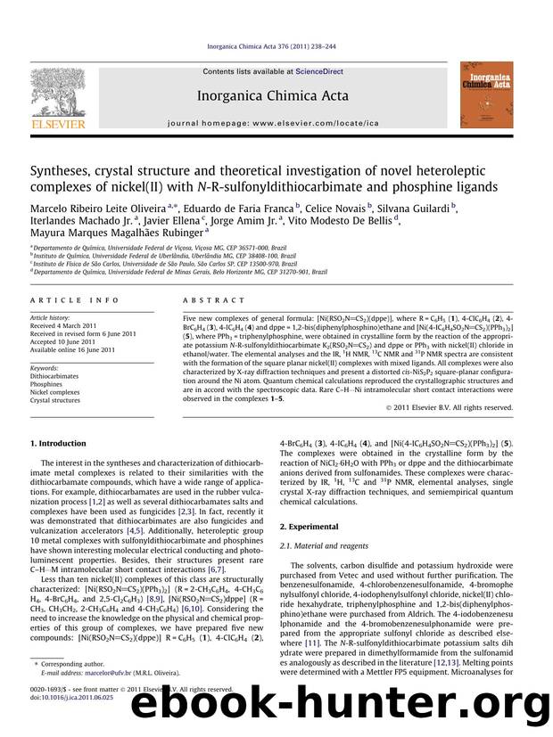 Syntheses, crystal structure and theoretical investigation of novel heteroleptic complexes of nickel(II) with N-R-sulfonyldithiocarbimate and phosphine ligands by unknow