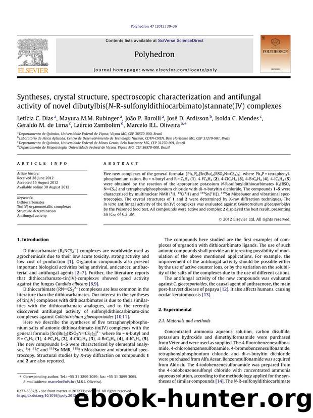 Syntheses, crystal structure, spectroscopic characterization and antifungal activity of novel dibutylbis(N-R-sulfonyldithiocarbimato)stannate(IV) complexes by unknow