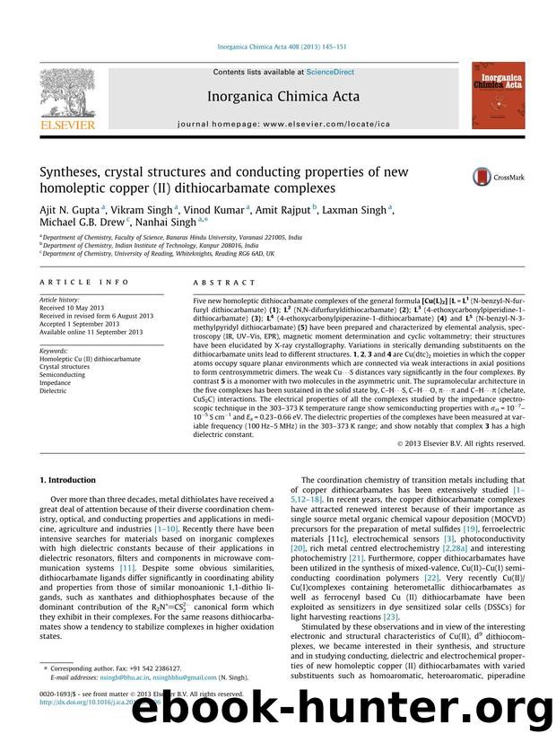 Syntheses, crystal structures and conducting properties of new homoleptic copper (II) dithiocarbamate complexes by unknow