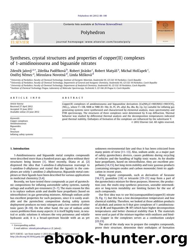 Syntheses, crystal structures and properties of copper(II) complexes of 1-amidinoisourea and biguanide nitrates by unknow