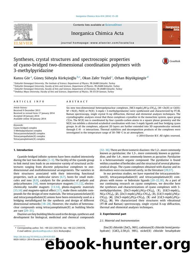 Syntheses, crystal structures and spectroscopic properties of cyano-bridged two-dimensional coordination polymers with 3-methylpyridazine by Kansu GÃ¶r & Güneş Süheyla Kürkçüoğlu & Okan Zafer Yeşilel & Orhan Büyükgüngör
