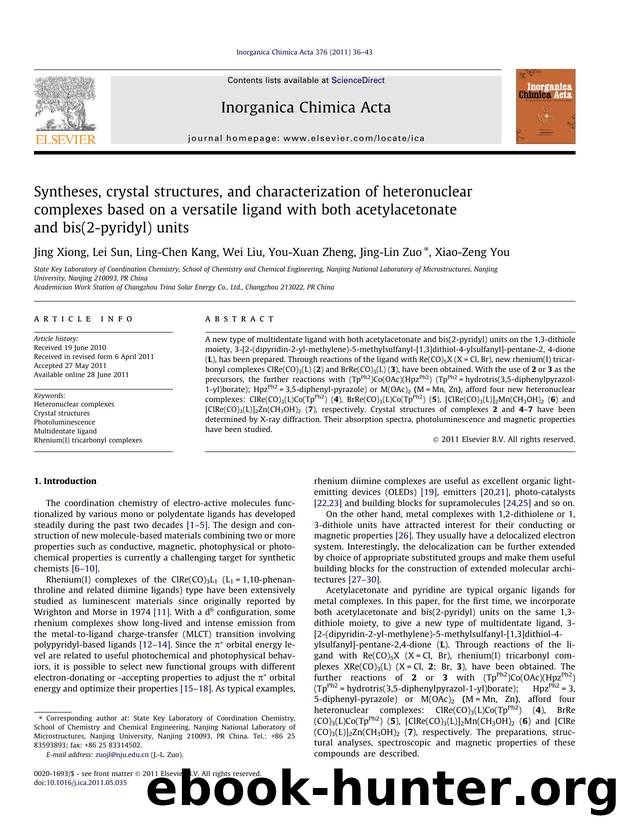 Syntheses, crystal structures, and characterization of heteronuclear complexes based on a versatile ligand with both acetylacetonate and bis(2-pyridyl) units by Jing Xiong & Lei Sun & Ling-Chen Kang & Wei Liu & You-Xuan Zheng & Jing-Lin Zuo & Xiao-Zeng You