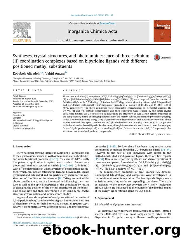 Syntheses, crystal structures, and photoluminescence of three cadmium(II) coordination complexes based on bipyridine ligands with different positioned methyl substituents by Robabeh Alizadeh & Vahid Amani