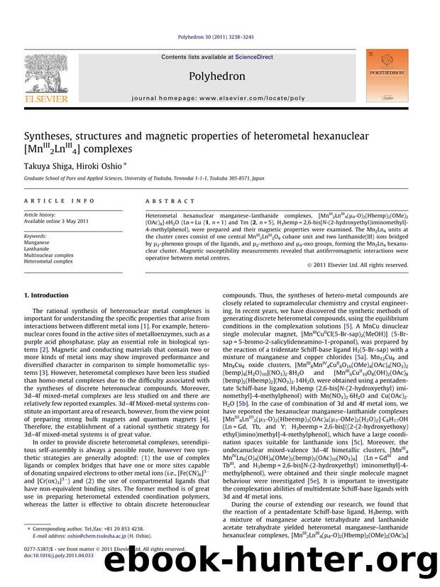 Syntheses, structures and magnetic properties of heterometal hexanuclear [MnIII2LnIII4] complexes by Takuya Shiga & Hiroki Oshio