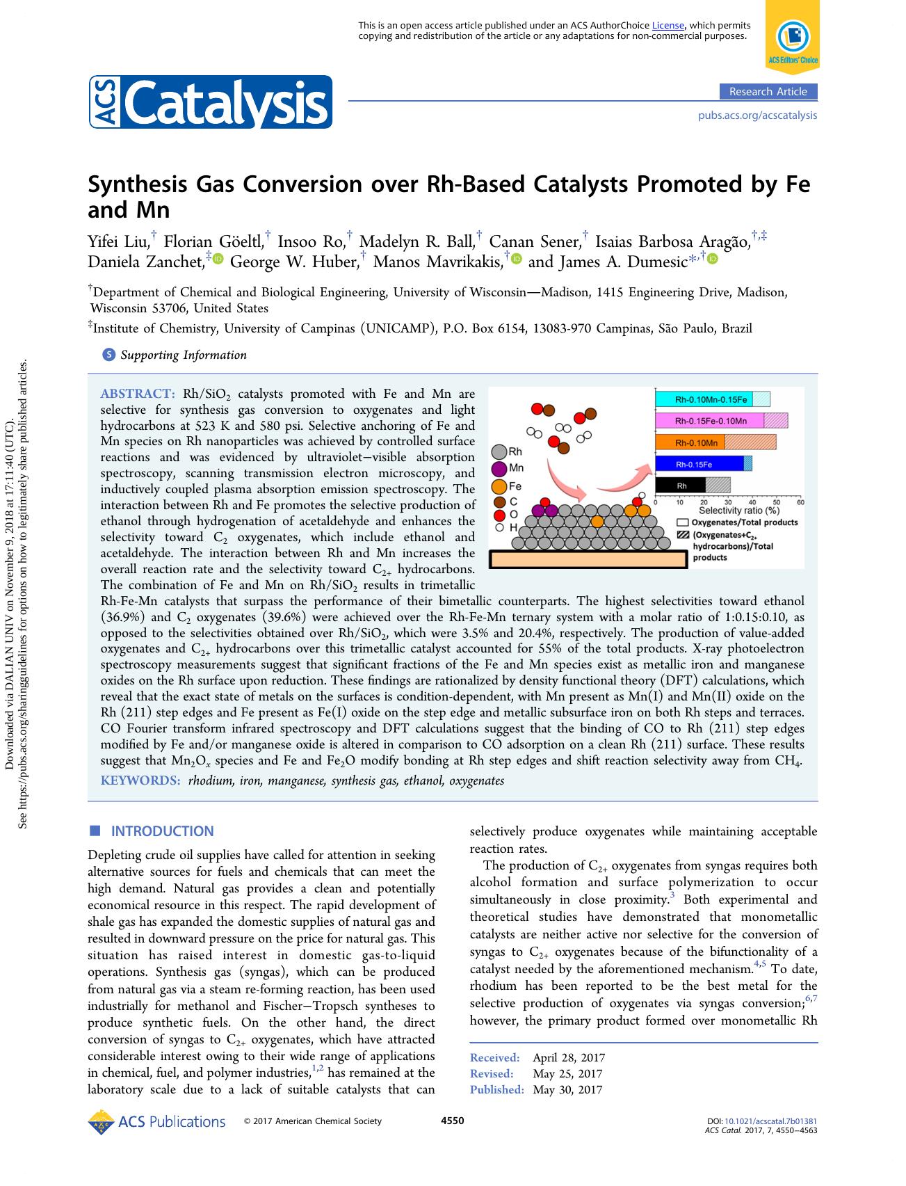 Synthesis Gas Conversion over Rh-Based Catalysts Promoted by Fe and Mn by unknow