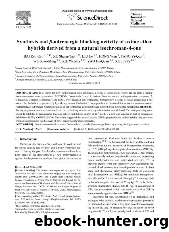 Synthesis and Î²-adrenergic blocking activity of oxime ether hybrids derived from a natural isochroman-4-one by unknow
