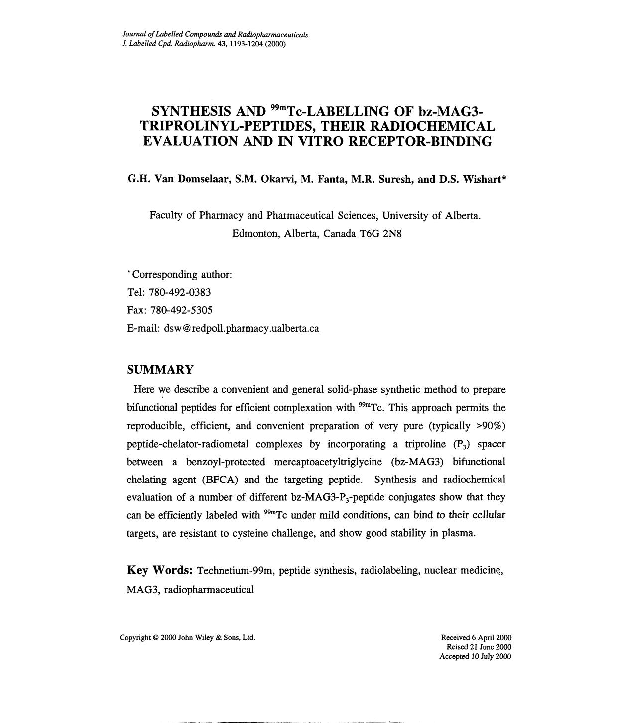 Synthesis and 99mTc-labelling of bz-MAG3-triprolinyl-peptides, their radiochemical evaluation and in vitro receptor-binding by Unknown