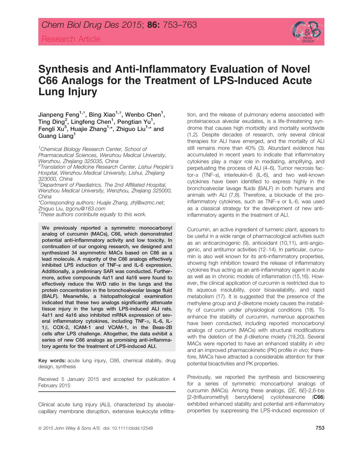Synthesis and Anti‐Inflammatory Evaluation of Novel C66 Analogs for the Treatment of LPS‐Induced Acute Lung Injury by unknow