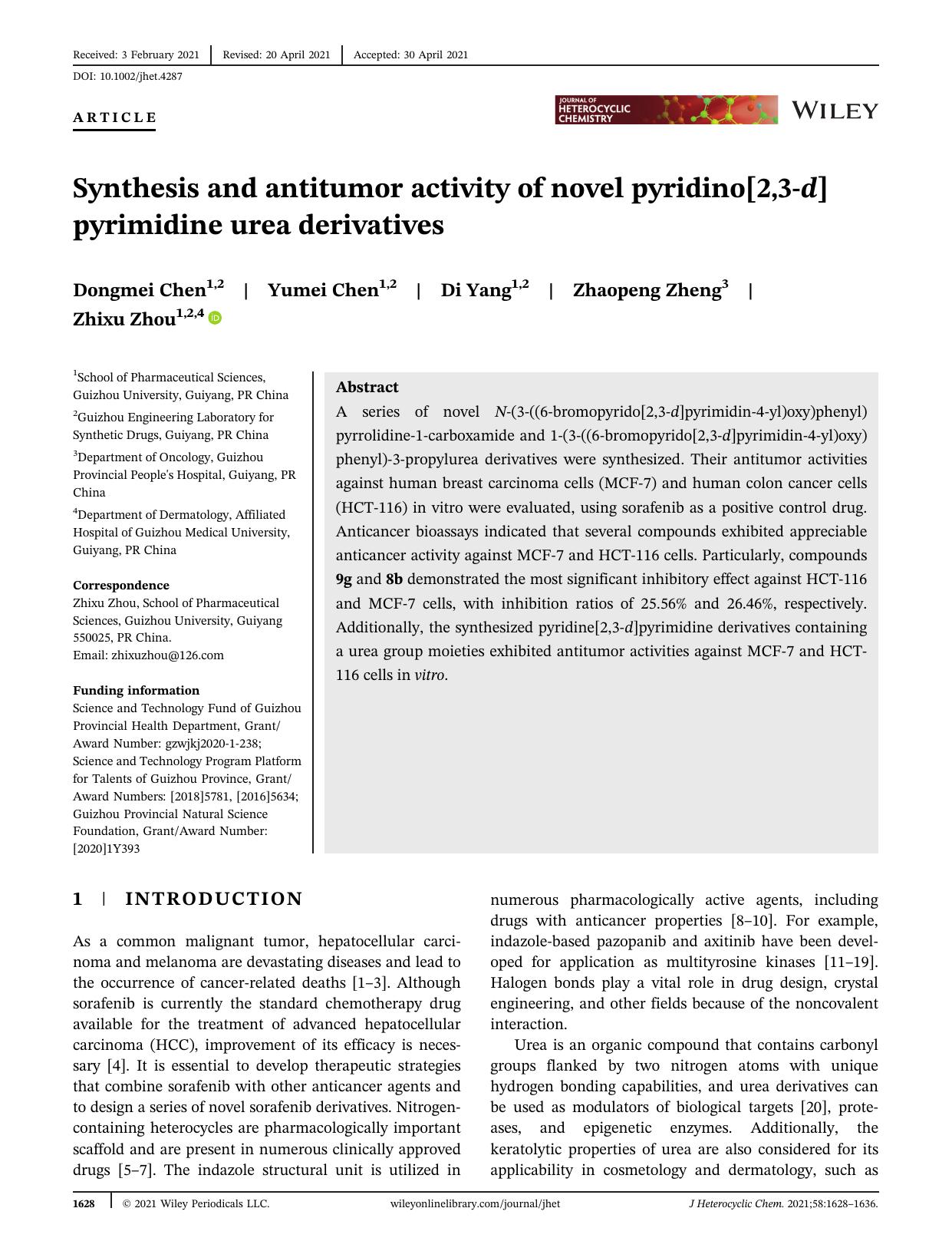 Synthesis and Anti-Tumor Activity of Novel Pyridino[2,3-d]Pyrimidine Urea Derivatives by Unknown