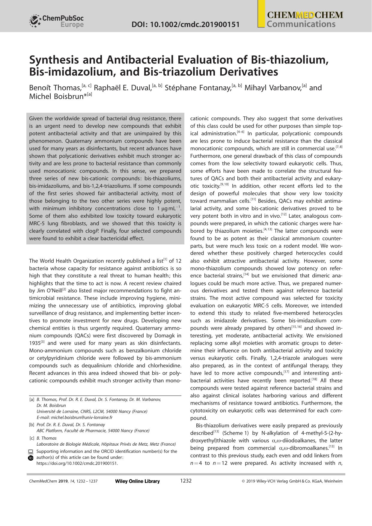 Synthesis and Antibacterial Evaluation of Bisâthiazolium, Bisâimidazolium, and Bisâtriazolium Derivatives by Unknown