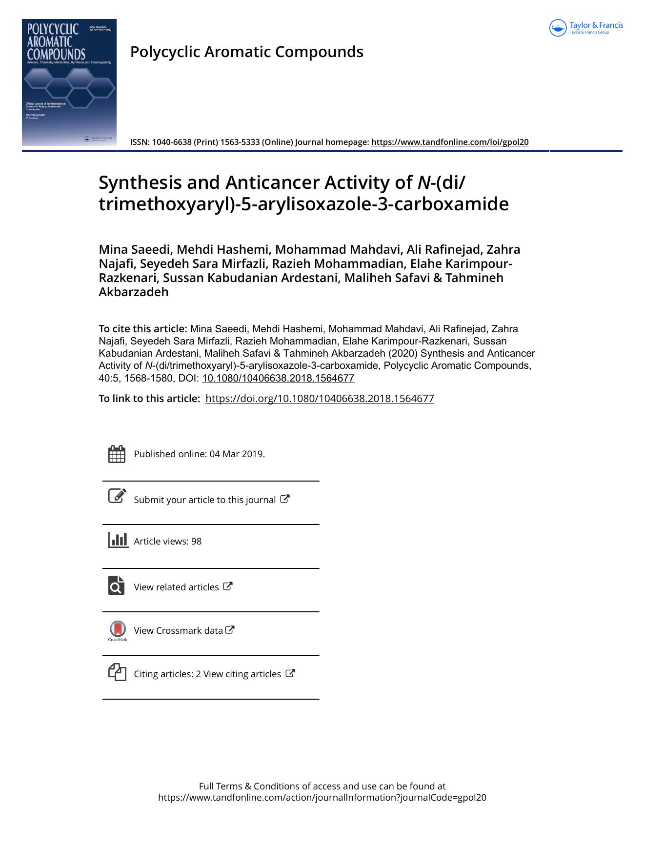 Synthesis and Anticancer Activity of N-(ditrimethoxyaryl)-5-arylisoxazole-3-carboxamide by unknow
