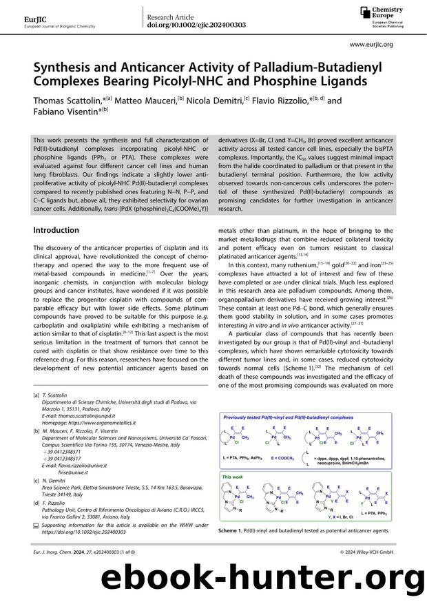 Synthesis and Anticancer Activity of PalladiumâButadienyl Complexes Bearing PicolylâNHC and Phosphine Ligands by Unknown