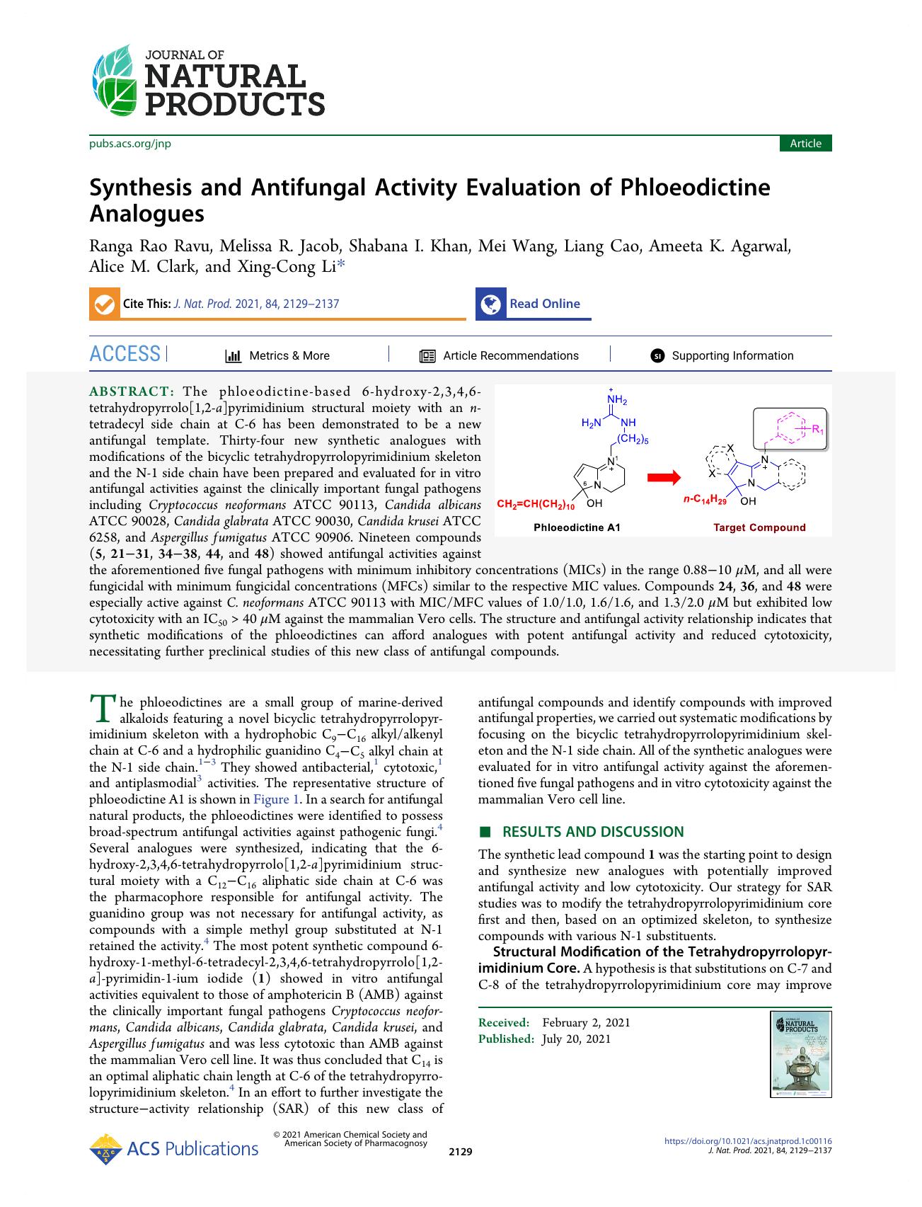 Synthesis and Antifungal Activity Evaluation of Phloeodictine Analogues by unknow