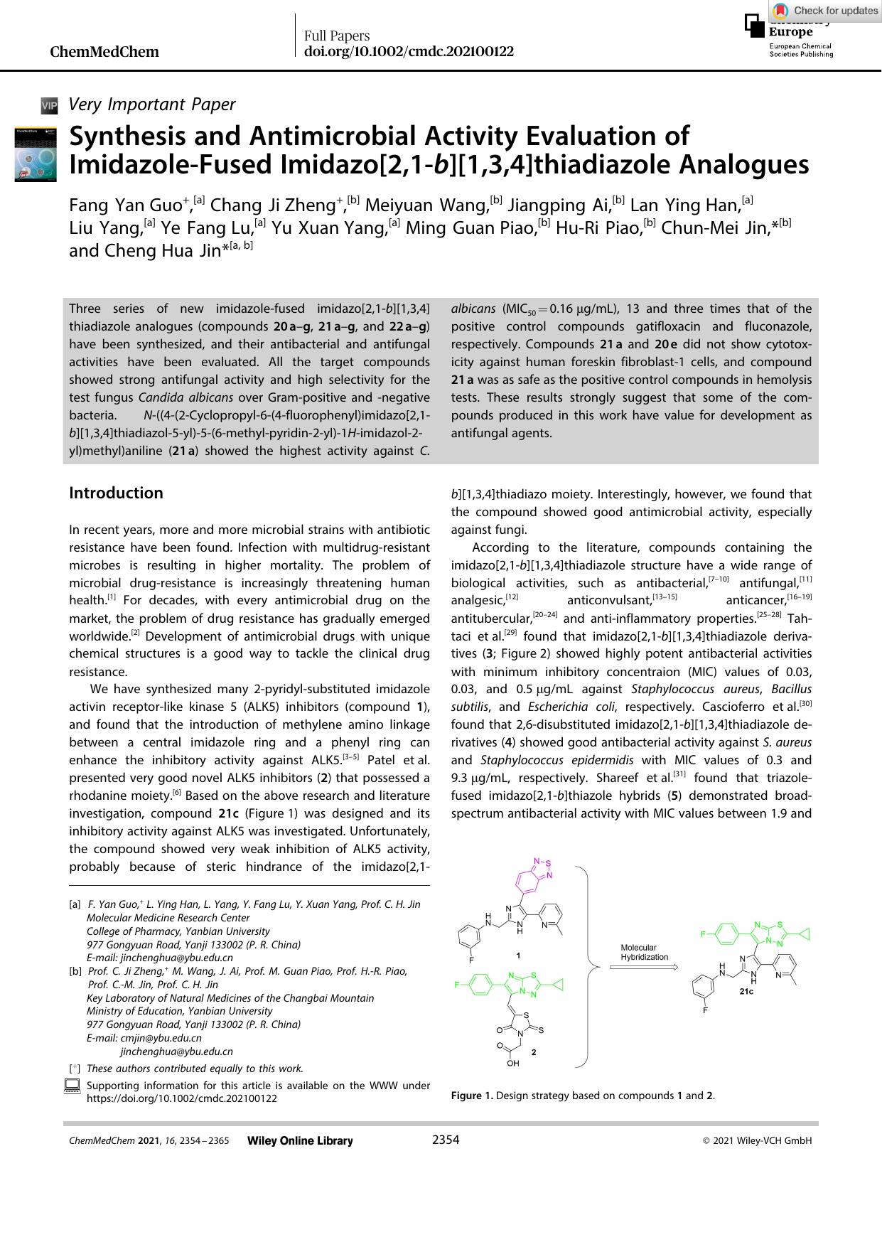 Synthesis and Antimicrobial Activity Evaluation of ImidazoleâFused Imidazo[2,1âb][1,3,4]thiadiazole Analogues by Unknown