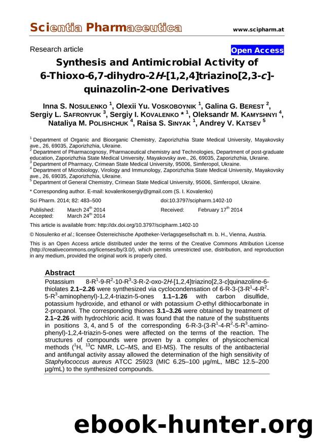 Synthesis and Antimicrobial Activity of 6-Thioxo-6,7-dihydro-2H-[1,2,4]triazino[2,3-c]quinazolin-2-one Derivatives by unknow