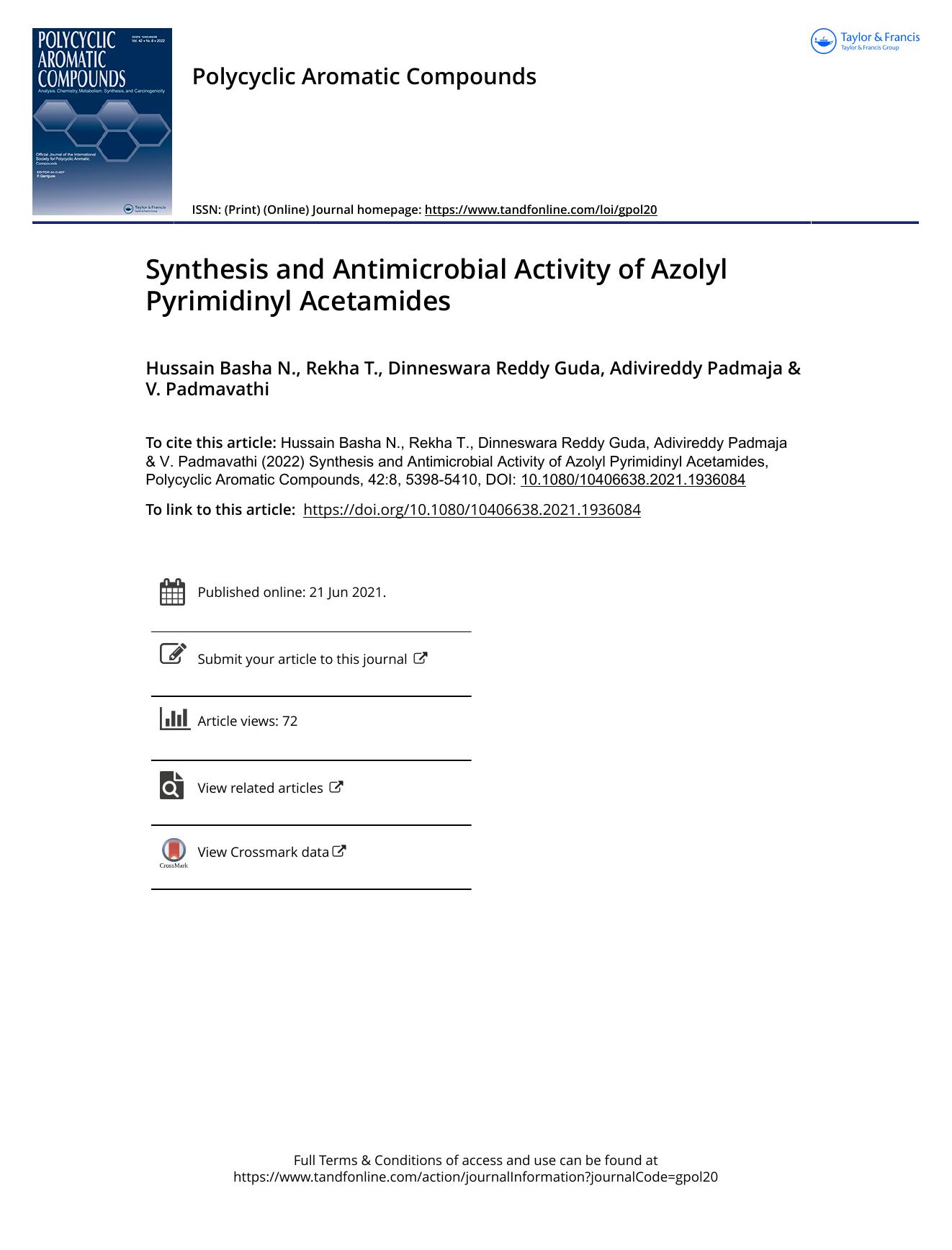 Synthesis and Antimicrobial Activity of Azolyl Pyrimidinyl Acetamides by N. Hussain Basha & T. Rekha & Guda Dinneswara Reddy & Padmaja Adivireddy & Padmavathi V