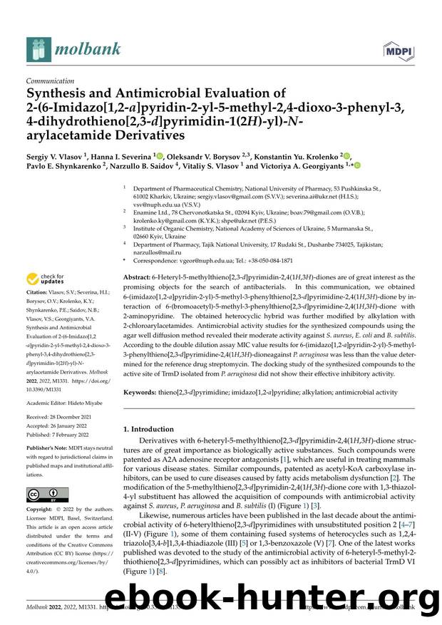 Synthesis and Antimicrobial Evaluation of 2-(6-Imidazo[1,2-a]pyridin-2-yl-5-methyl-2,4-dioxo-3-phenyl-3, 4-dihydrothieno[2,3-d]pyrimidin-1(2H)-yl)-N-arylacetamide Derivatives by unknow
