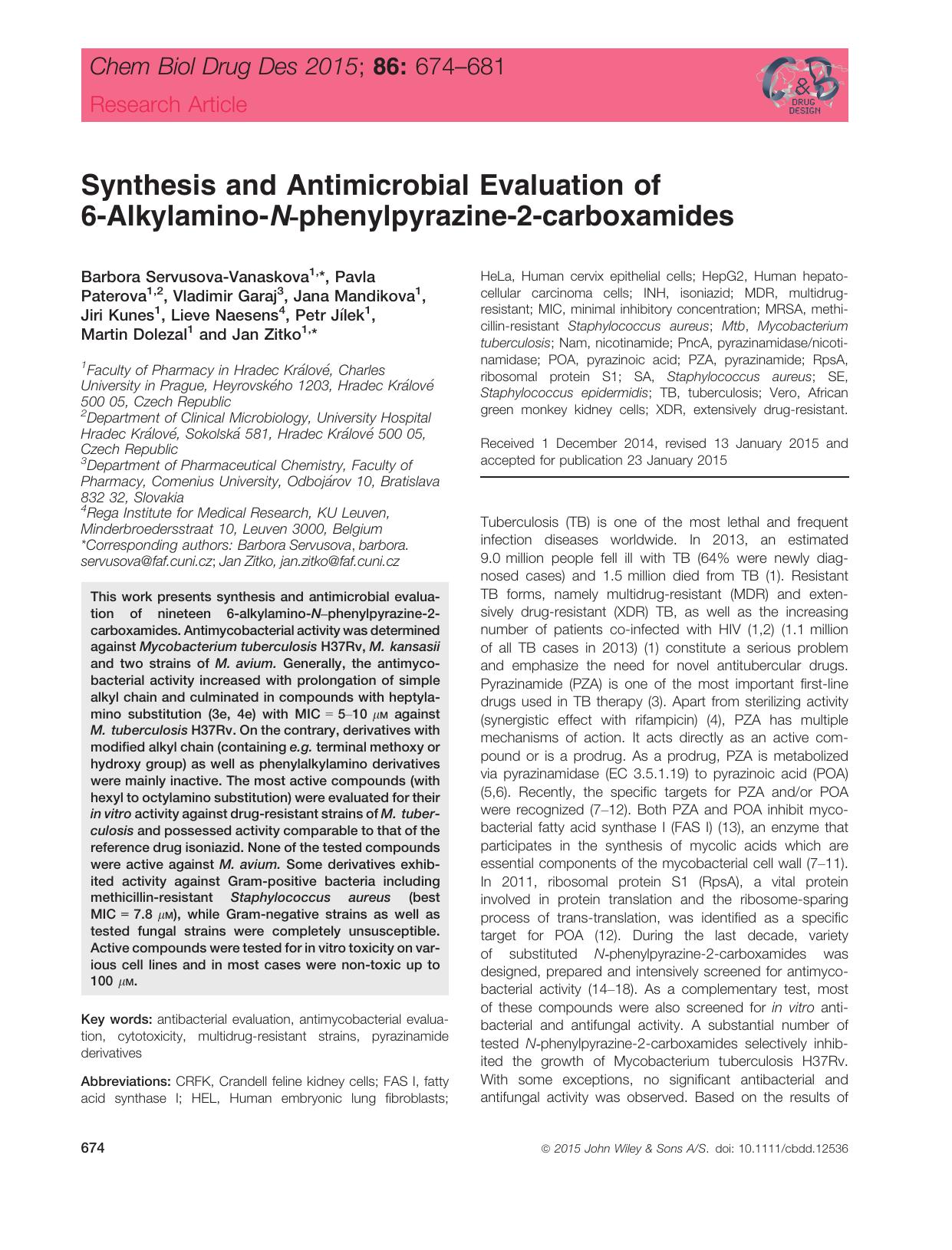 Synthesis and Antimicrobial Evaluation of 6‐Alkylamino‐N‐phenylpyrazine‐2‐carboxamides by unknow