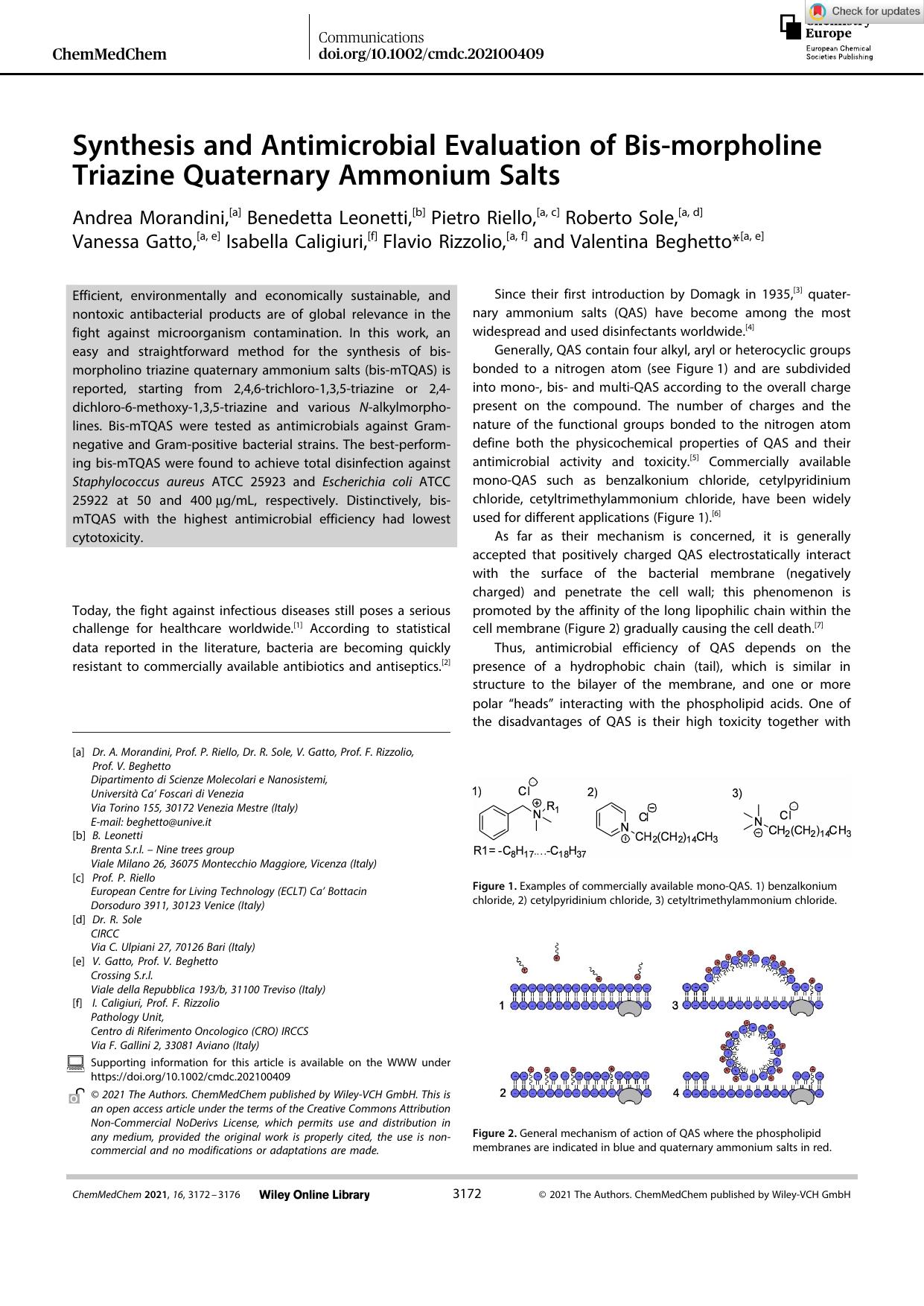 Synthesis and Antimicrobial Evaluation of Bisâmorpholine Triazine Quaternary Ammonium Salts by Unknown