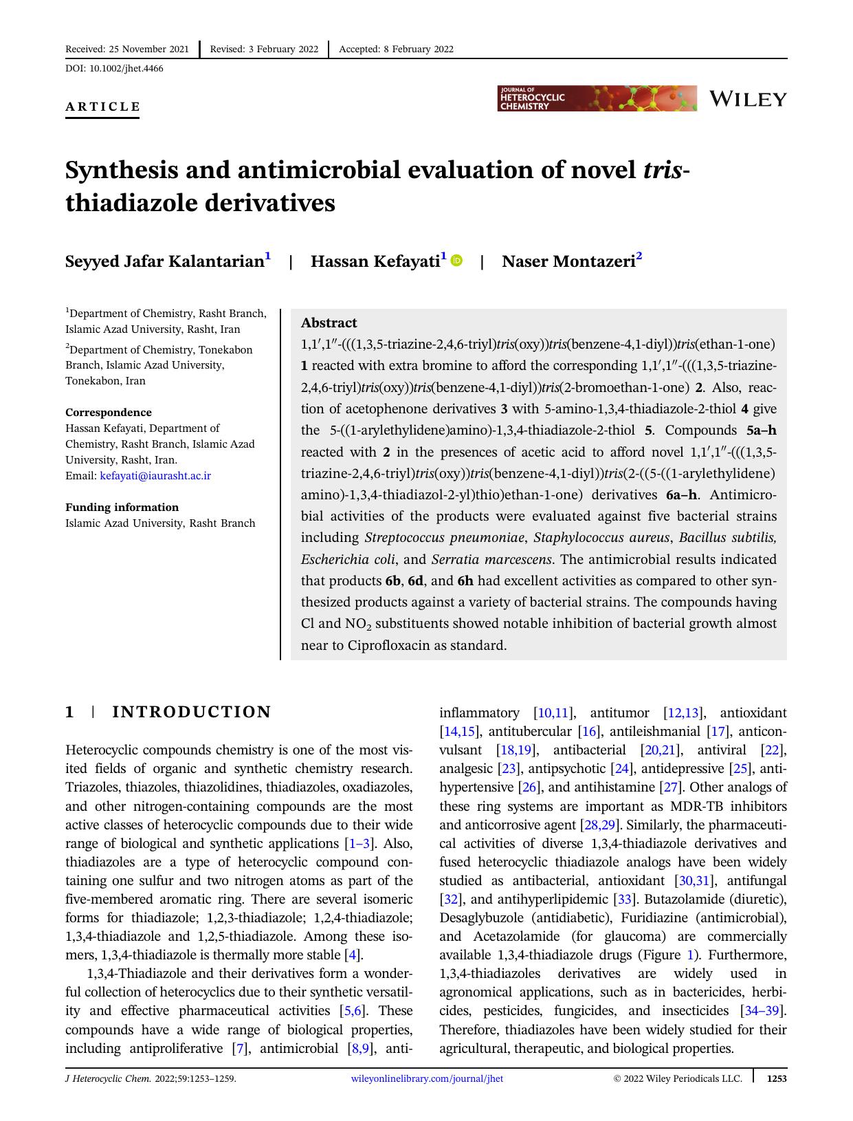 Synthesis and Antimicrobial Evaluation of Novel tris-Thiadiazole Derivatives by Unknown