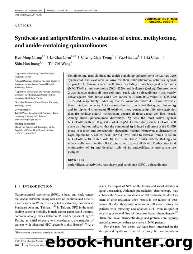 Synthesis and Antiproliferative Evaluation of Oxime, Methyloxime and Amide-containing Quinazolinones : Antiproliferative Evaluation of Quinazolinones by Unknown