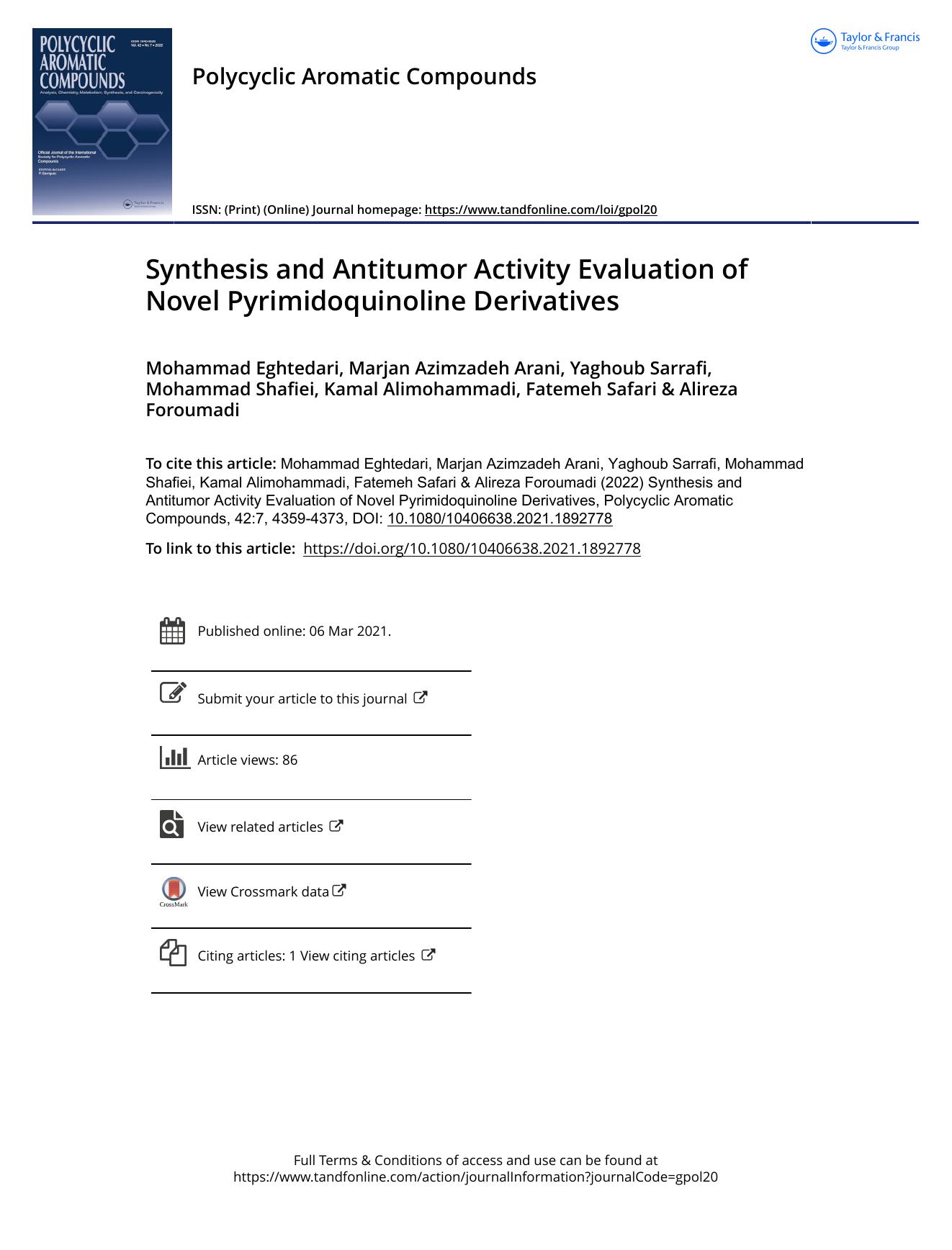 Synthesis and Antitumor Activity Evaluation of Novel Pyrimidoquinoline Derivatives by unknow