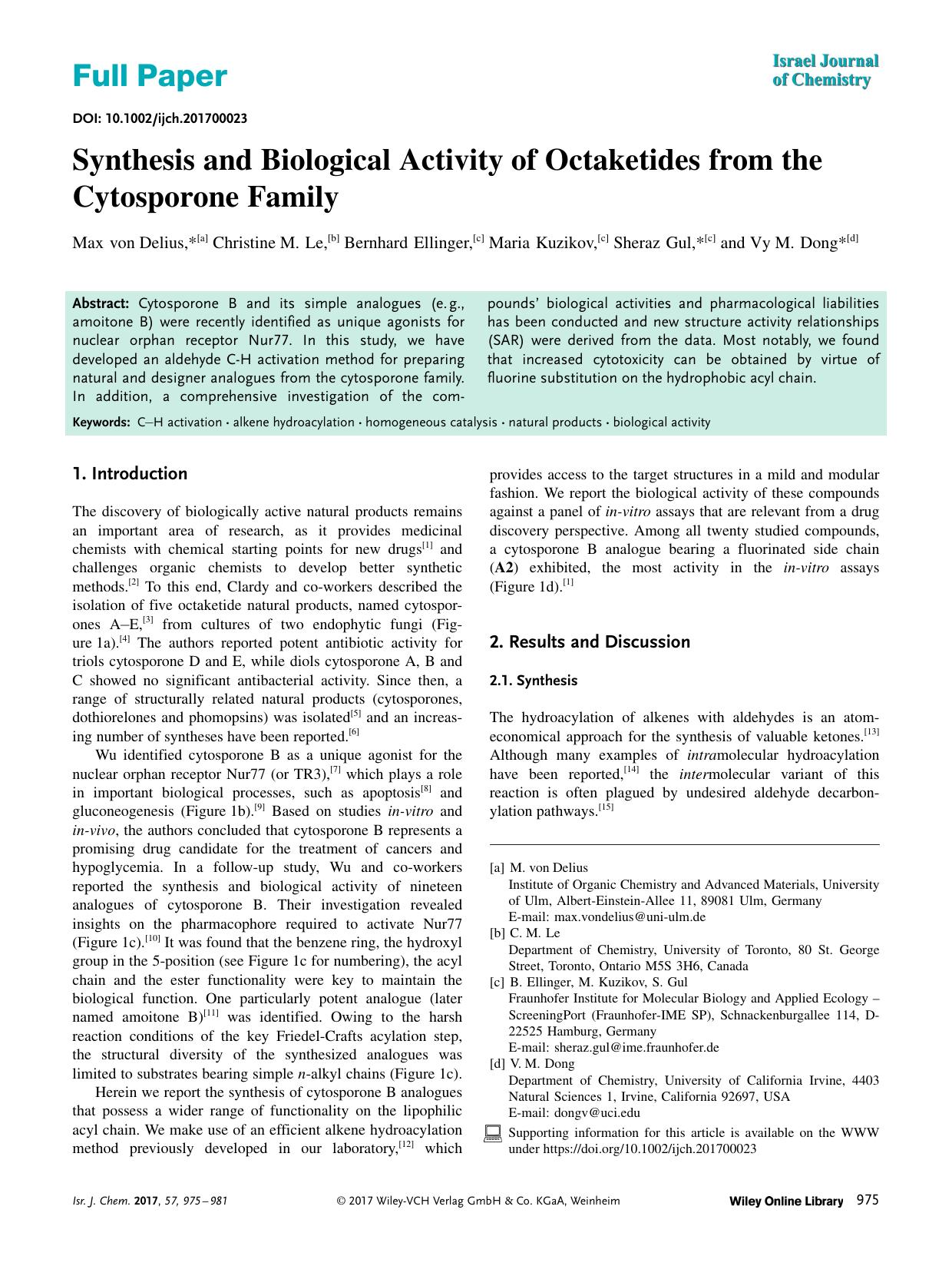 Synthesis and Biological Activity of Octaketides from the Cytosporone Family by Unknown