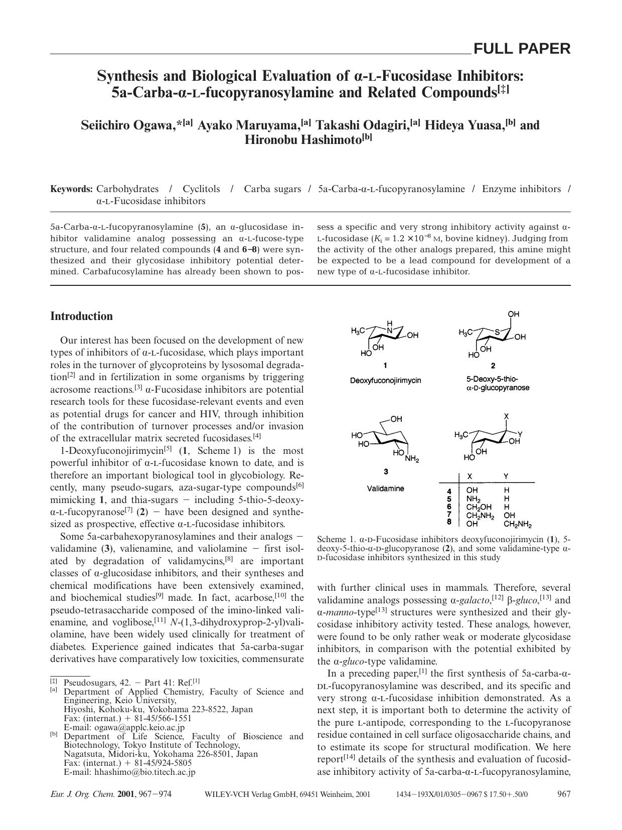 Synthesis and Biological Evaluation of [agr]-l-Fucosidase Inhibitors: 5a-Carba-[agr]-l-fucopyranosylamine and Related Compounds by Unknown