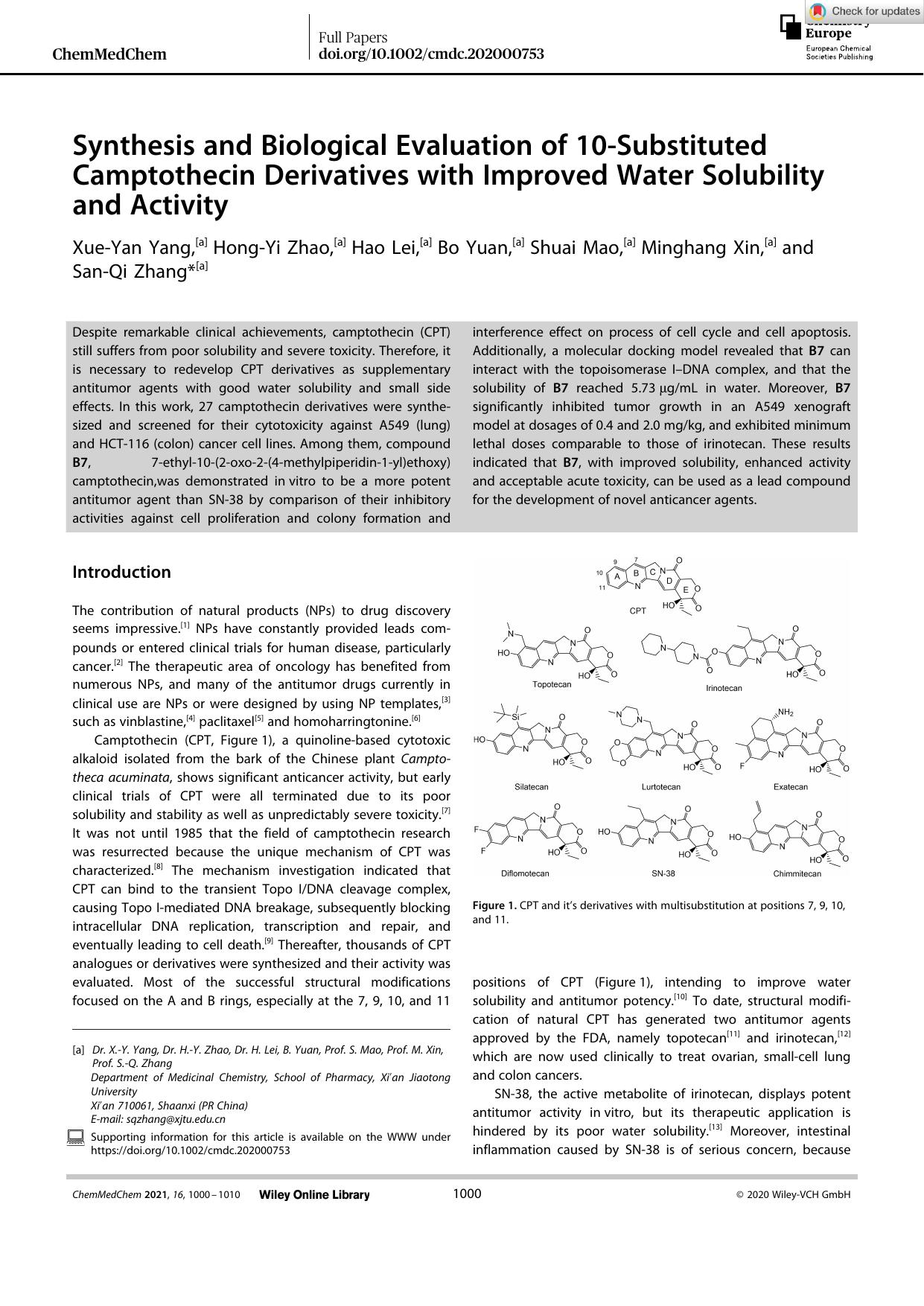 Synthesis and Biological Evaluation of 10âSubstituted Camptothecin Derivatives with Improved Water Solubility and Activity by Unknown