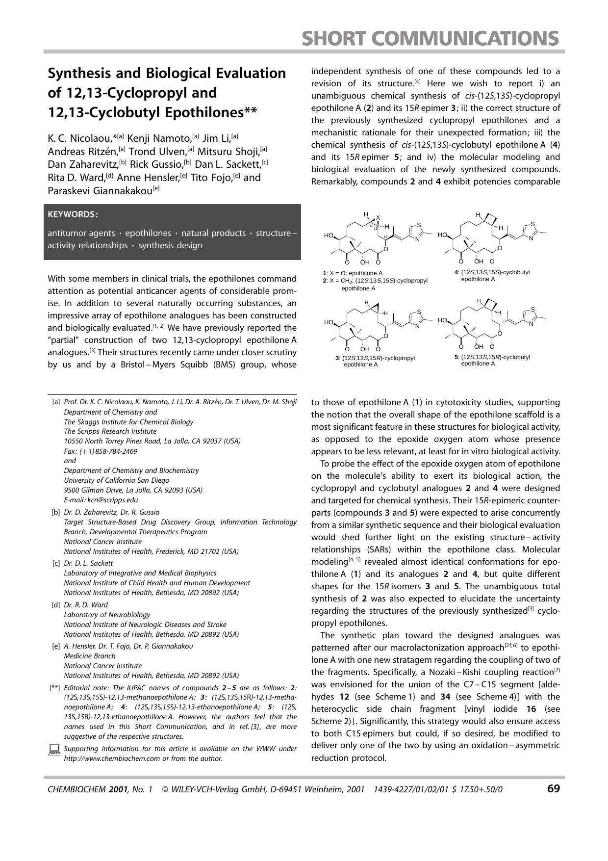 Synthesis and Biological Evaluation of 12,13-Cyclopropyl and 12,13-Cyclobutyl Epothilones by Unknown