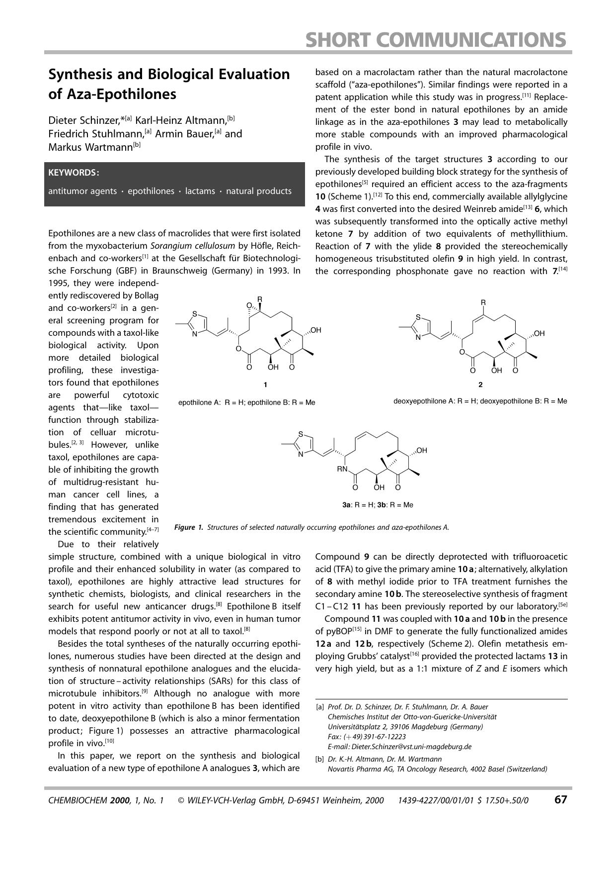Synthesis and Biological Evaluation of Aza-Epothilones by Unknown