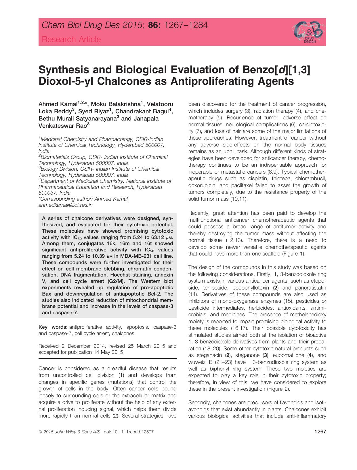 Synthesis and Biological Evaluation of Benzo[d][1,3]Dioxol‐5‐yl Chalcones as Antiproliferating Agents by unknow